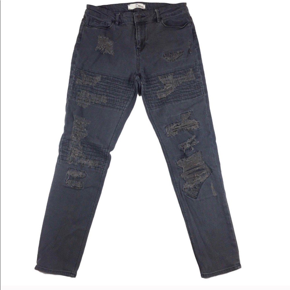 Black / gray distressed / ripped slim jeans